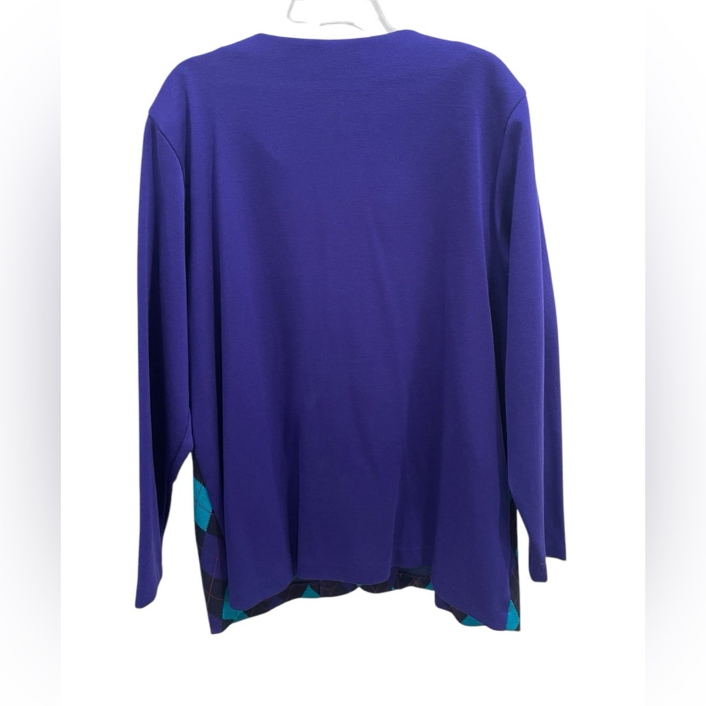Alfred Dunner Women’s Sweater Purple Long-Sleeve Argyle Size XL Layered-Look Top - Picture 2 of 8